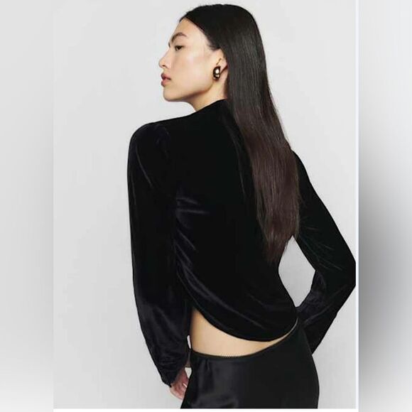 Reformation Cam black Velvet cropped Top jacket S edgy grunge punk minimalist S - Picture 2 of 6